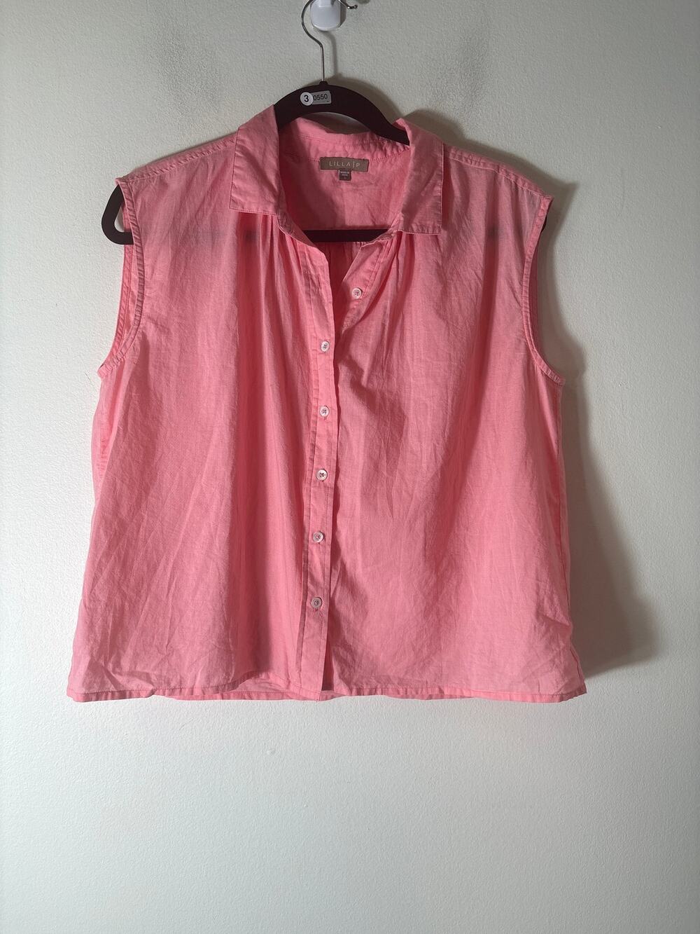 Lilla P Pink Sleeveless Cropped Button Up Shirt Sz S